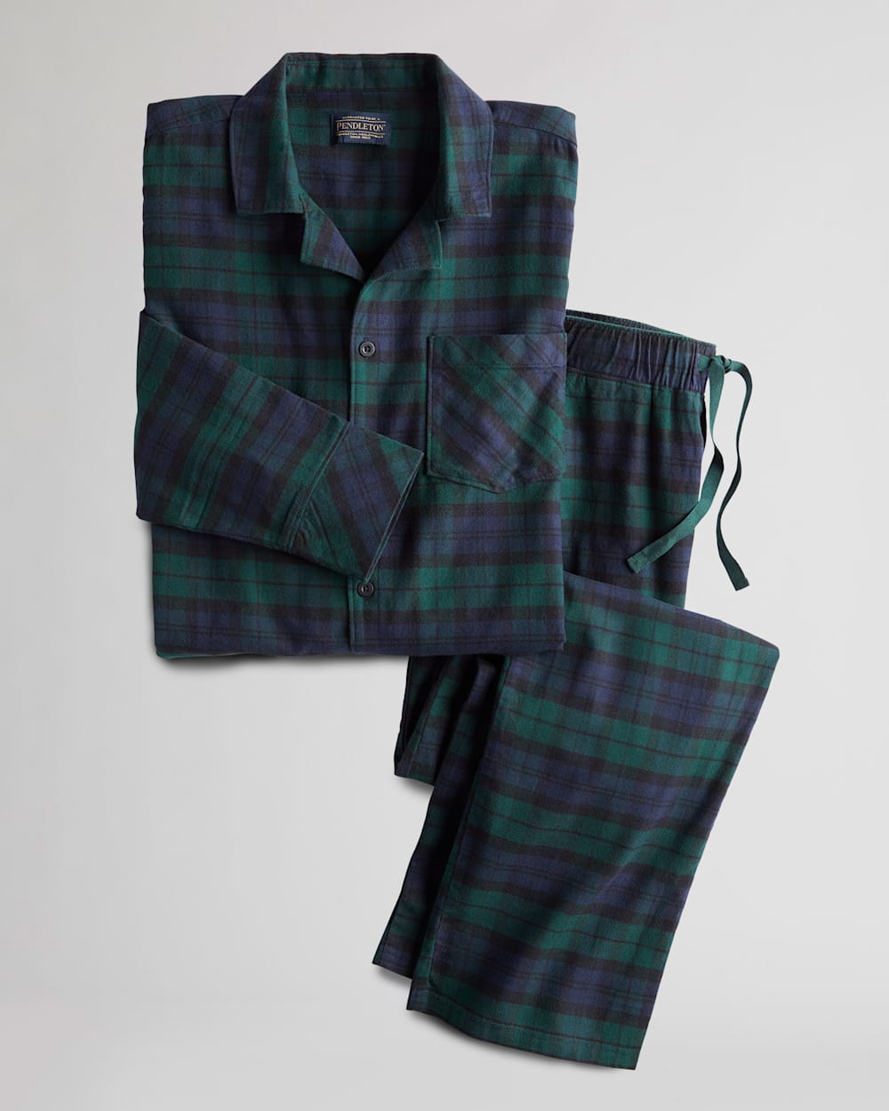 ALTERNATE VIEW OF MEN'S FLANNEL PAJAMA SET IN GREEN/BLUE PLAID image number 2