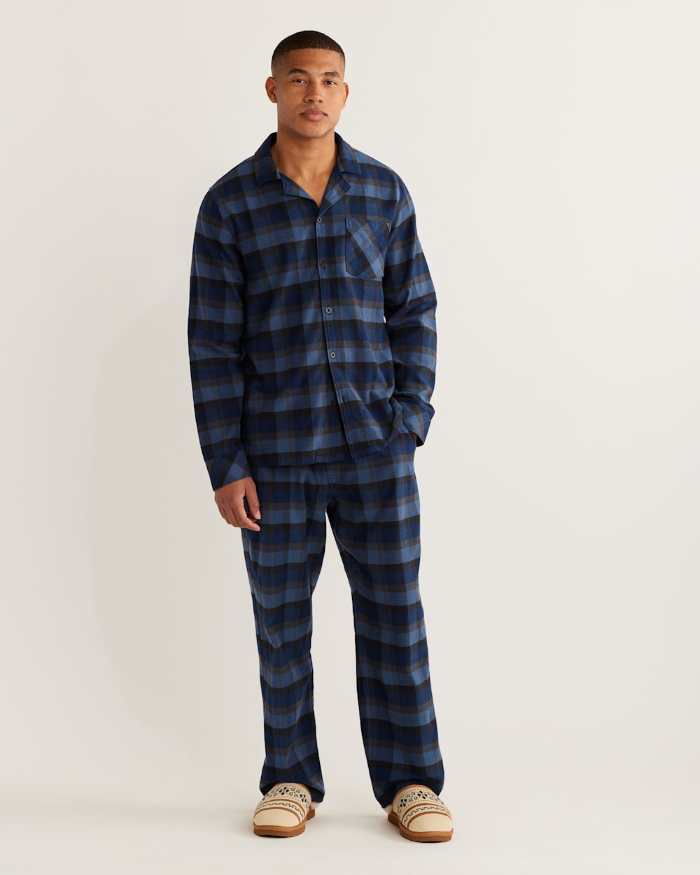 Men's Flannel Pajama Set in Navy Gingham