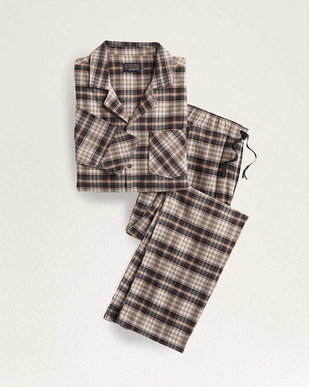 MEN'S FLANNEL PAJAMA SET IN TAN/BROWN/BLACK PLAID image number 1