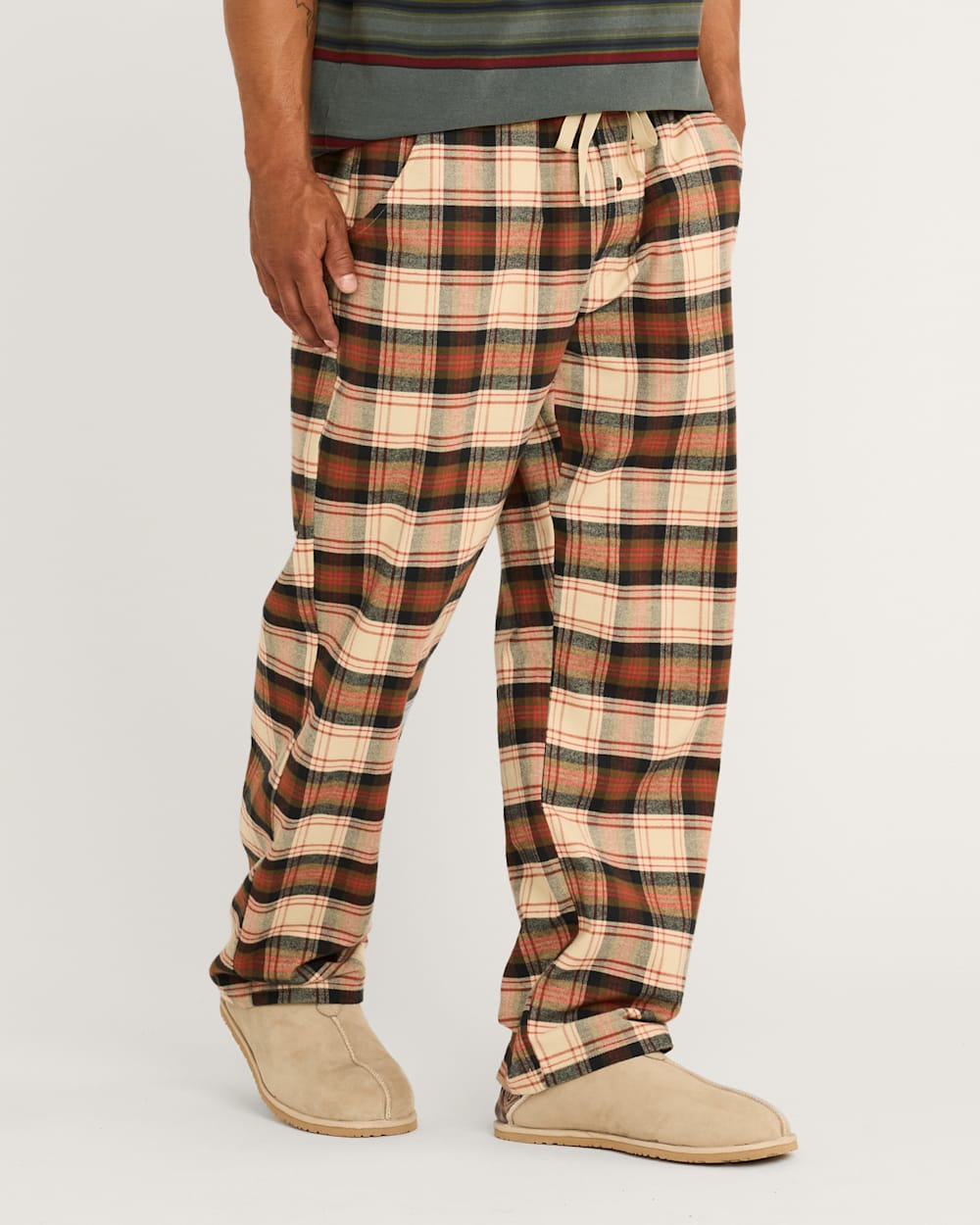 ALTERNATE VIEW OF MEN'S PLAID FLANNEL PAJAMA PANTS IN TAN/BLACK/BRICK image number 3