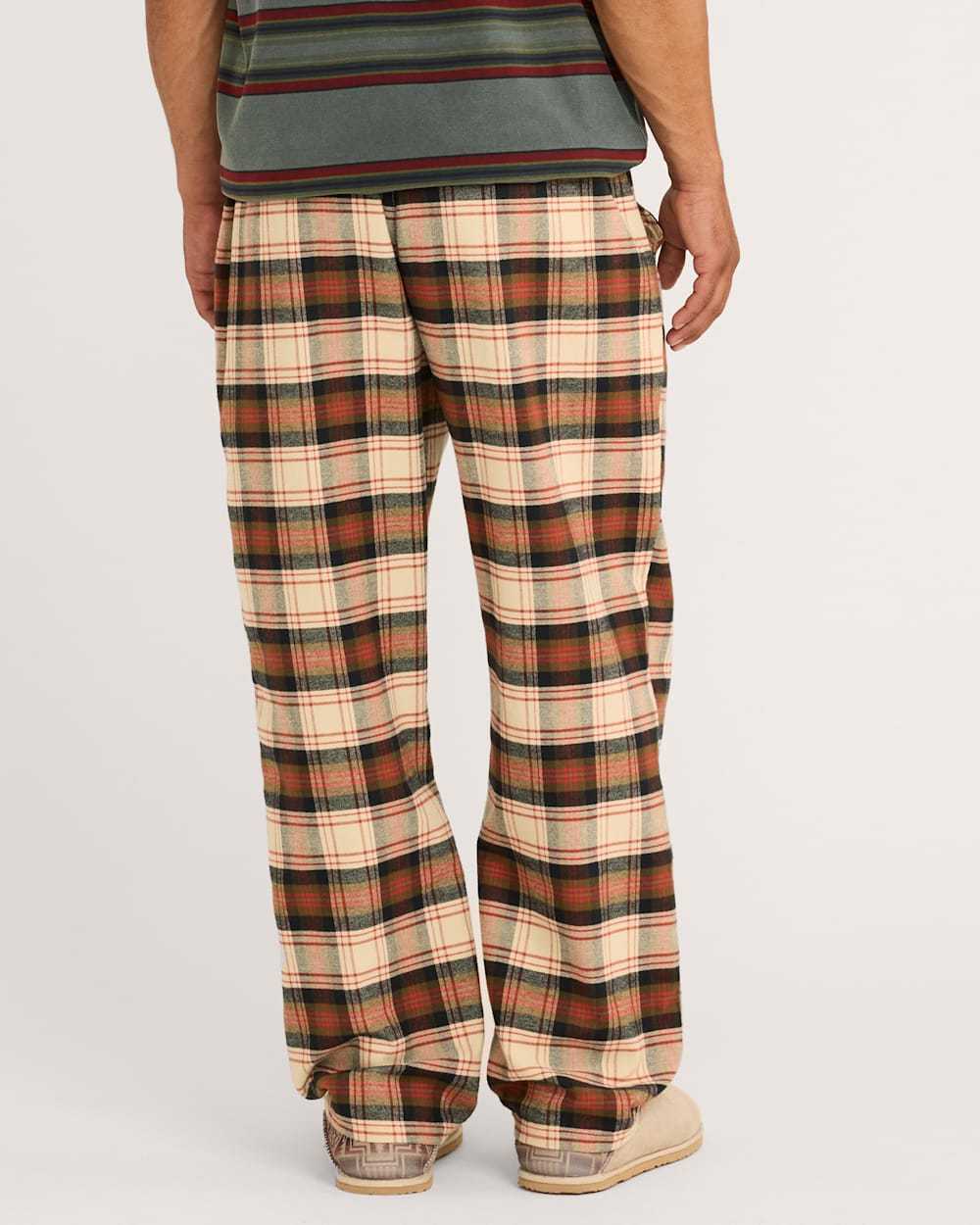 ALTERNATE VIEW OF MEN'S PLAID FLANNEL PAJAMA PANTS IN TAN/BLACK/BRICK image number 4