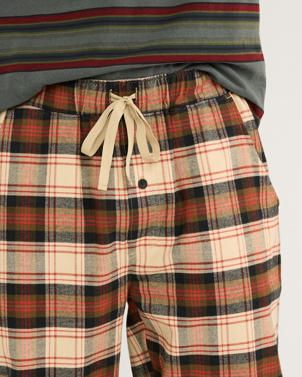 ALTERNATE VIEW OF MEN'S PLAID FLANNEL PAJAMA PANTS IN TAN/BLACK/BRICK image number 6