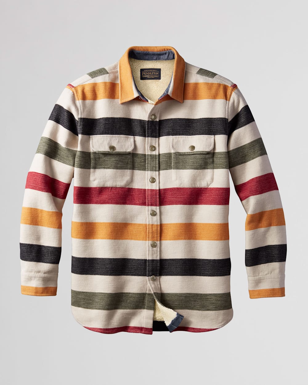 MEN'S GLACIER STRIPE SHERPA-LINED SHIRT JACKET IN IVORY MULTI image number 1