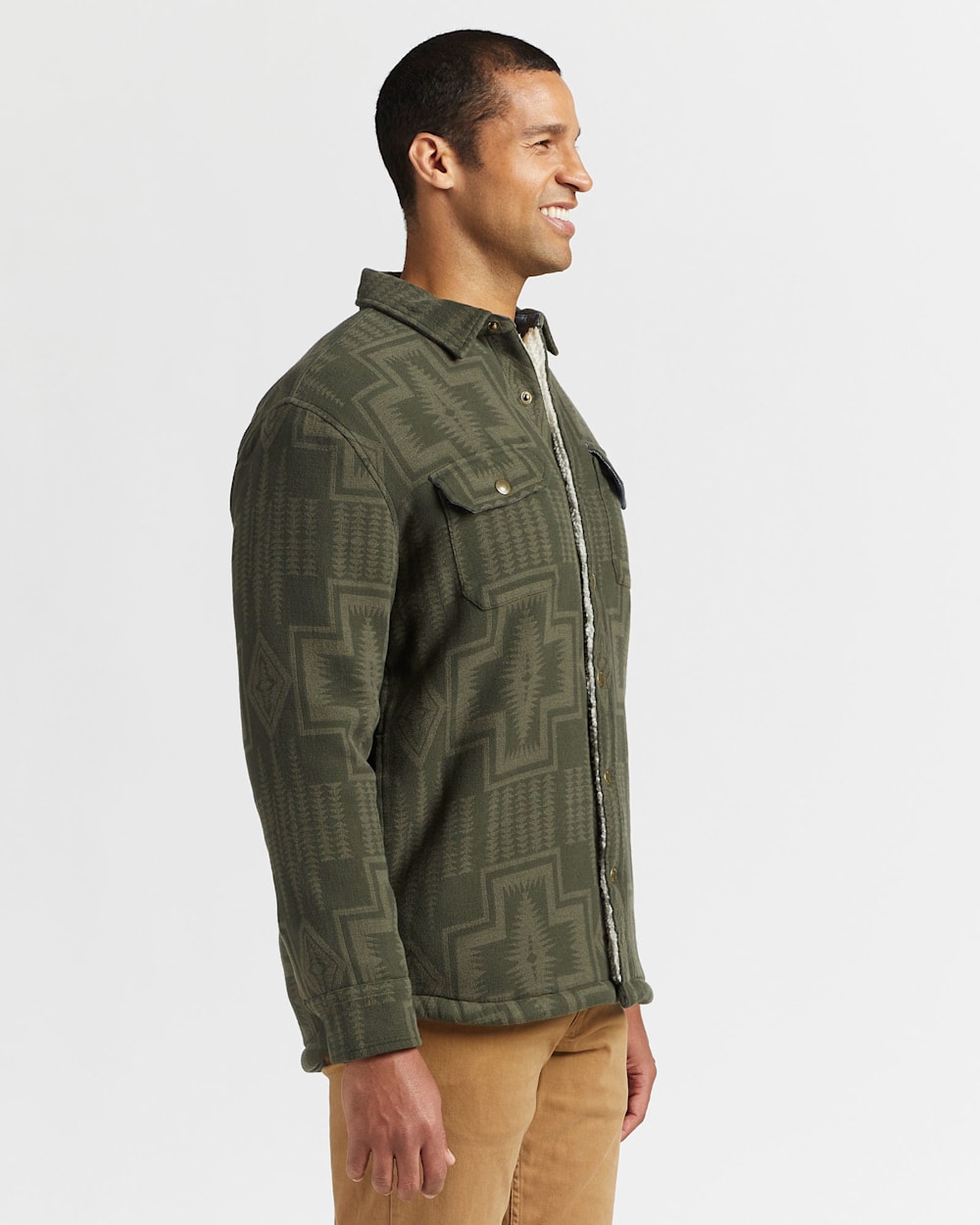 ALTERNATE VIEW OF MEN'S HARDING SHERPA-LINED SHIRT JACKET IN ARMY GREEN image number 2