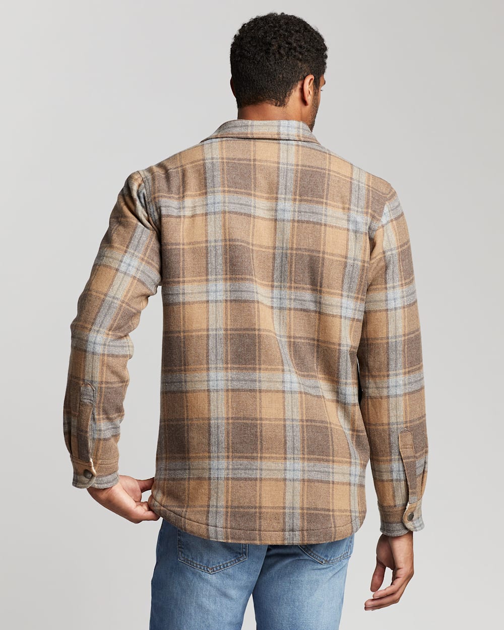 ALTERNATE VIEW OF MEN'S SHERPA-LINED WOOL SHIRT JACKET IN TAN/GREY PLAID image number 3