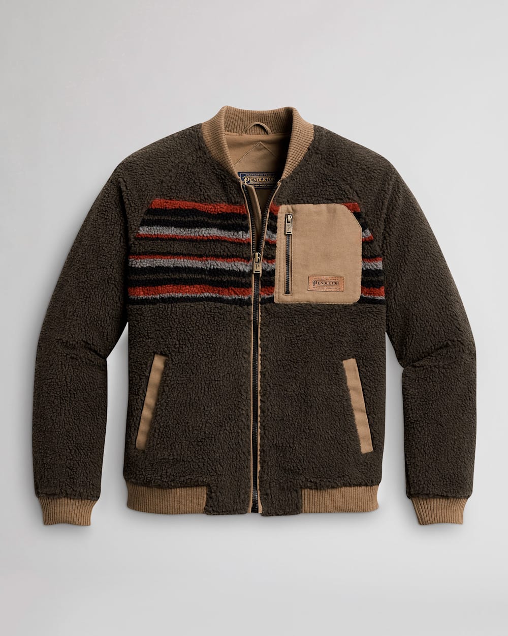 ALTERNATE VIEW OF MEN'S LODGEPINE FLEECE BOMBER JACKET IN MOCHA STRIPE image number 6