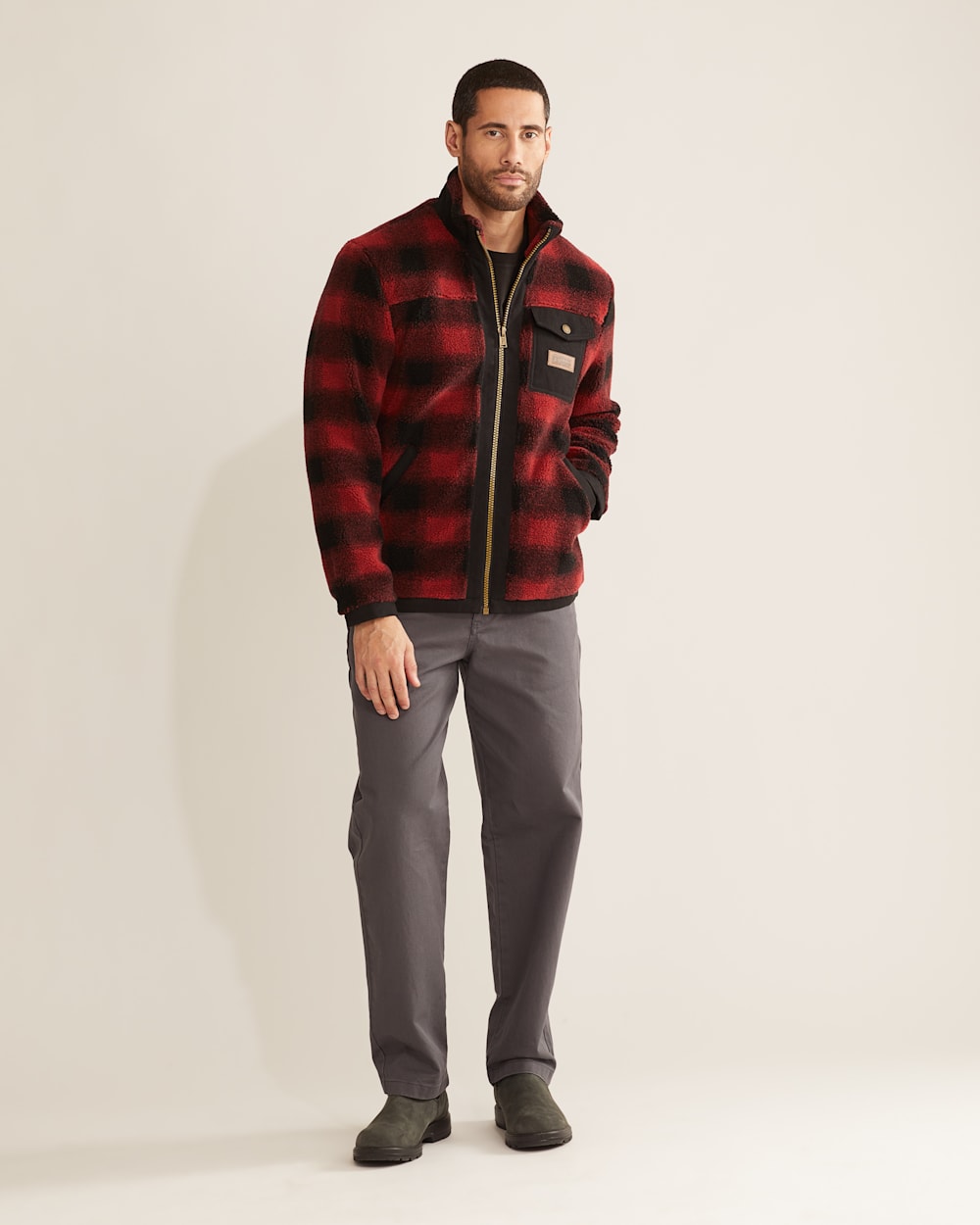 MEN'S LONE FIR STAND-COLLAR FLEECE JACKET IN RED BUFFALO CHECK image number 1