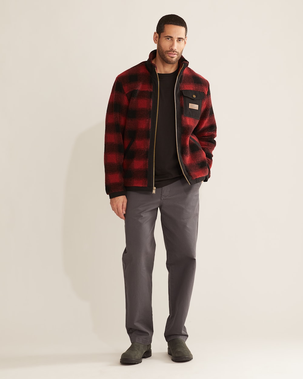 ALTERNATE VIEW OF MEN'S LONE FIR STAND-COLLAR FLEECE JACKET IN RED BUFFALO CHECK image number 6