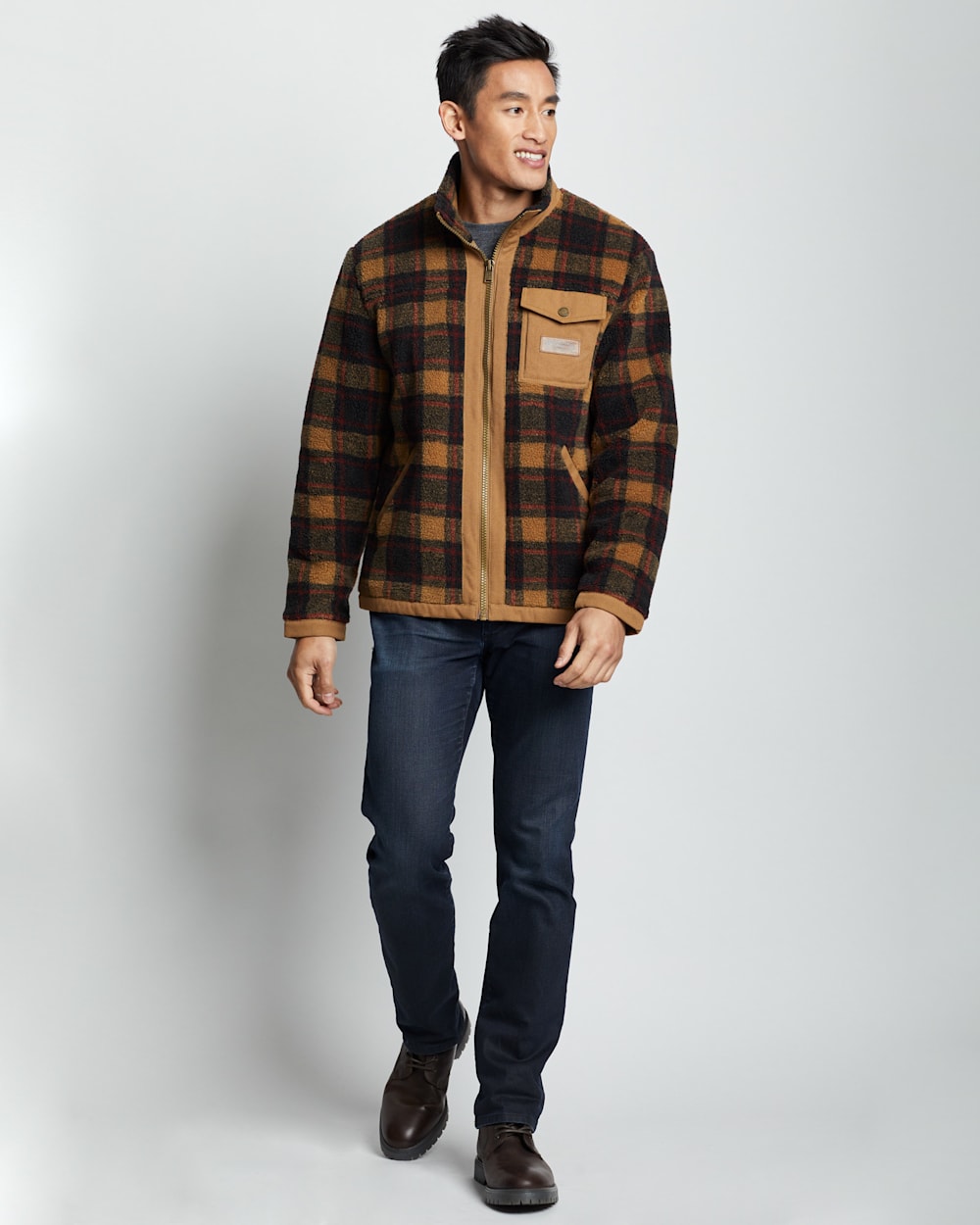 MEN'S LONE FIR STAND-COLLAR FLEECE JACKET IN SADDLE PLAID image number 1