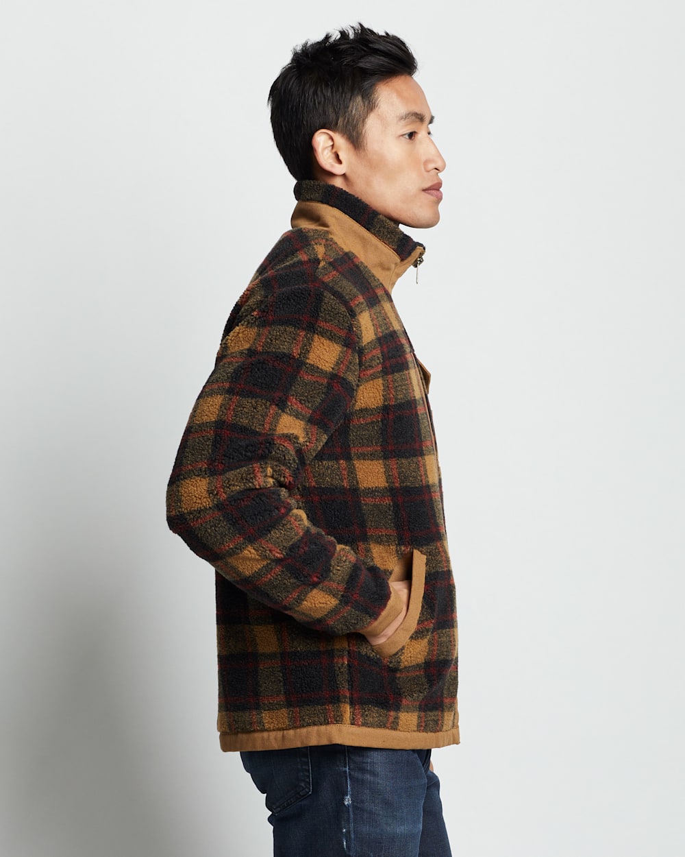 ALTERNATE VIEW OF MEN'S LONE FIR STAND-COLLAR FLEECE JACKET IN SADDLE PLAID image number 4