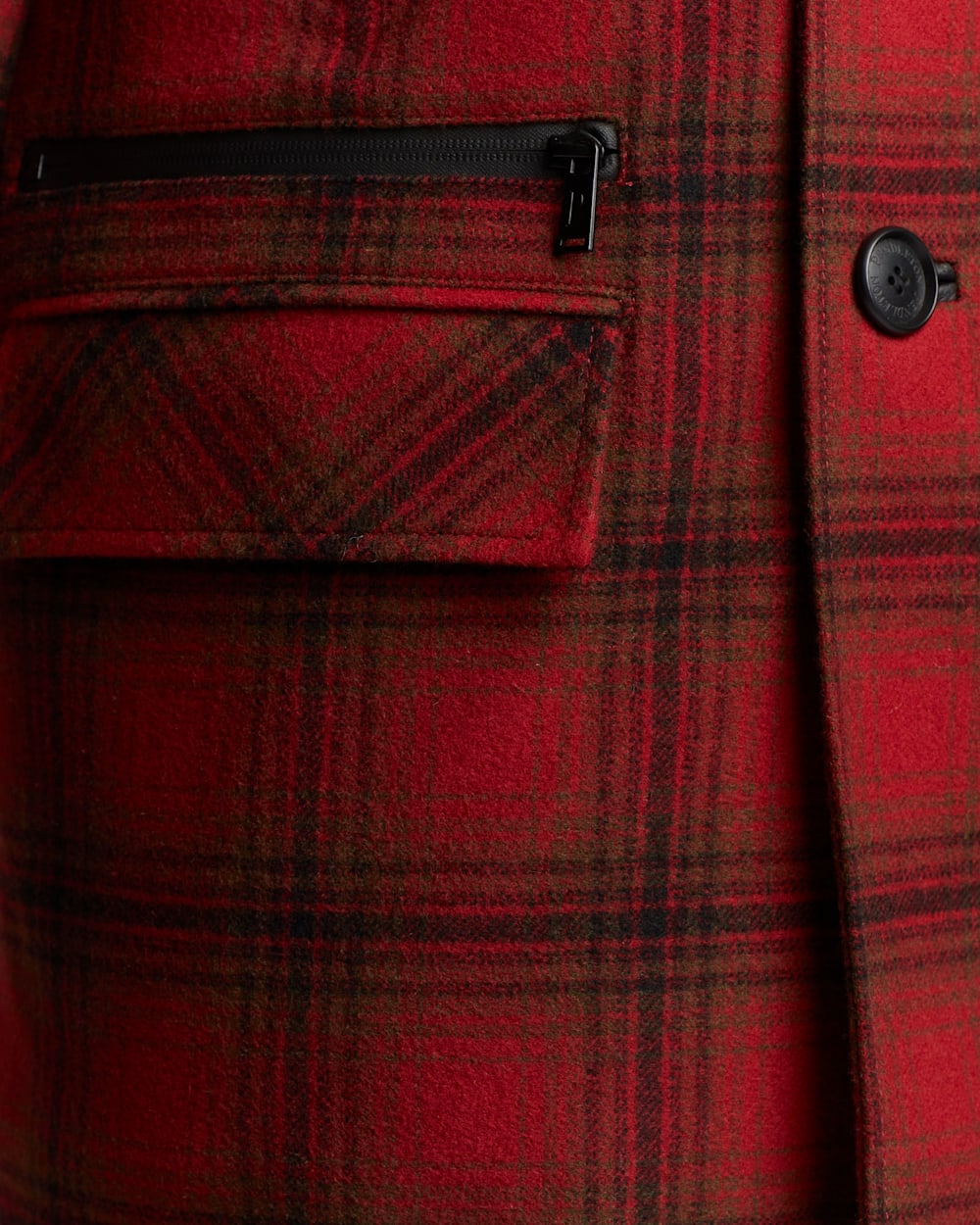 ALTERNATE VIEW OF MEN'S TRIBECA SHEARLING-COLLAR COAT IN RED/CHARCOAL/DEEP OLIVE PLAID image number 5
