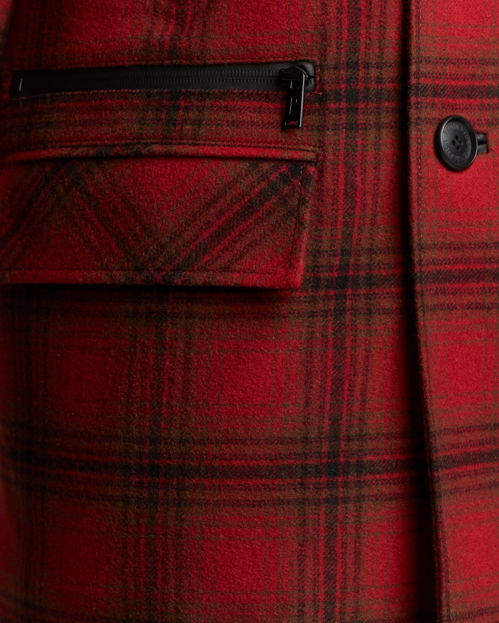 ALTERNATE VIEW OF MEN'S TRIBECA SHEARLING-COLLAR COAT IN RED/CHARCOAL/DEEP OLIVE PLAID image number 5