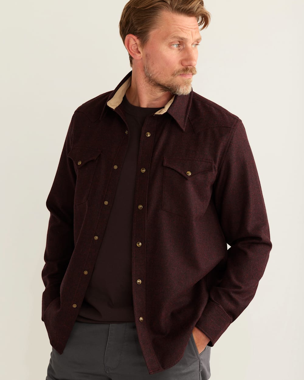 ALTERNATE VIEW OF MEN'S SNAP-FRONT WESTERN CANYON SHIRT IN BURGUNDY MIX image number 5