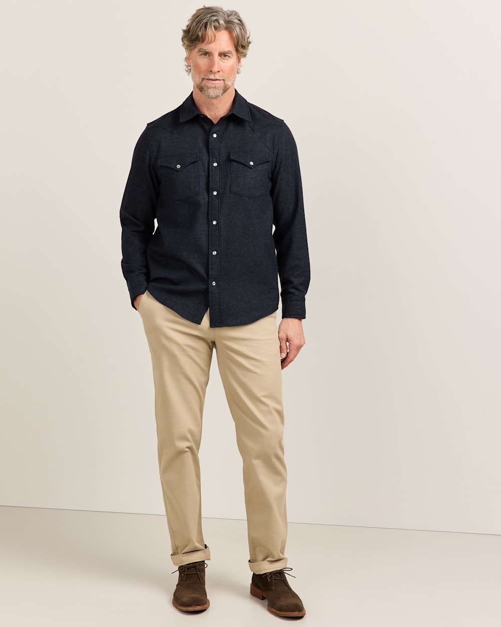 ALTERNATE VIEW OF MEN'S SNAP-FRONT WESTERN CANYON SHIRT IN NAVY/BLACK MIX image number 6