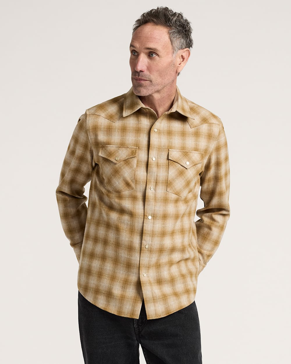 MEN'S PLAID SNAP-FRONT WESTERN CANYON SHIRT IN TAN/BRONZE OMBRE image number 1