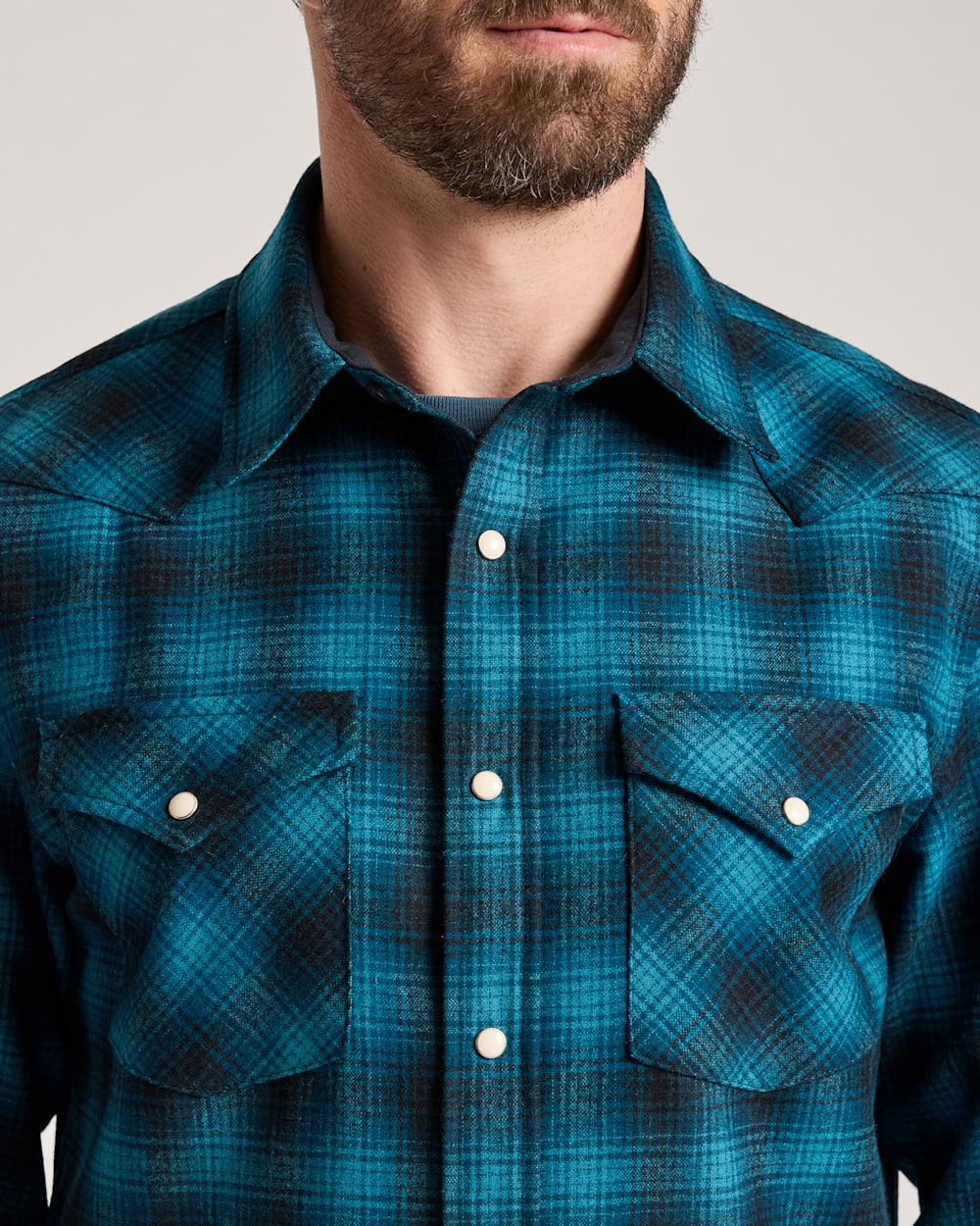 ALTERNATE VIEW OF MEN'S PLAID SNAP-FRONT WESTERN CANYON SHIRT IN BLUE OMBRE image number 4