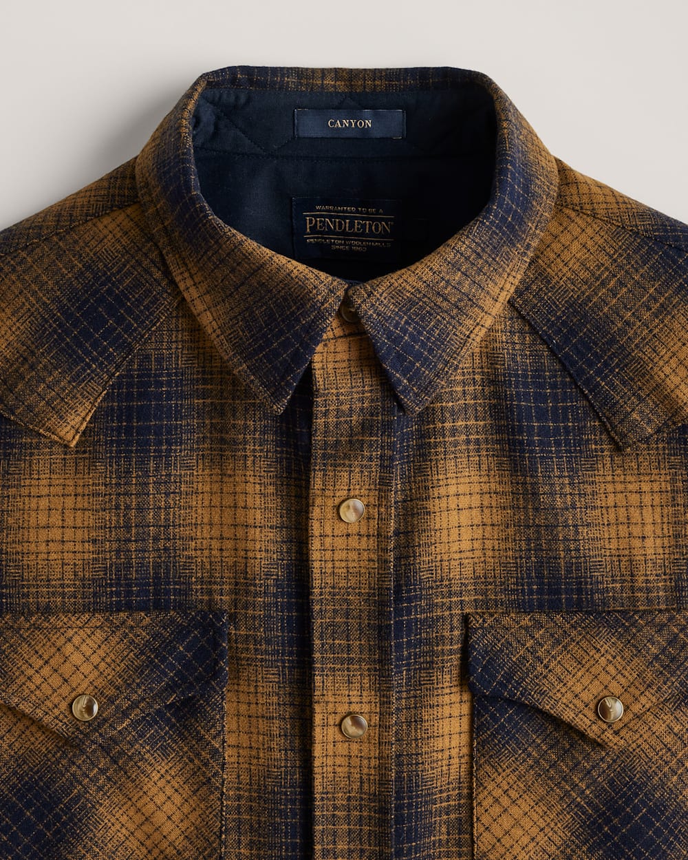 ALTERNATE VIEW OF MEN'S PLAID SNAP-FRONT WESTERN CANYON SHIRT IN GOLD/NAVY OMBRE image number 2