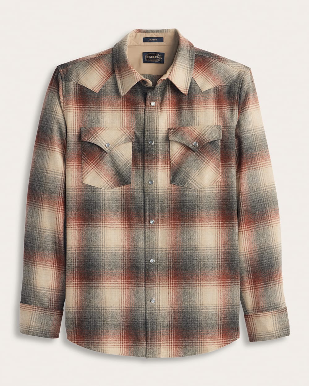 ALTERNATE VIEW OF MEN'S PLAID SNAP-FRONT WESTERN CANYON SHIRT IN RED/GREY MIX OMBRE image number 6