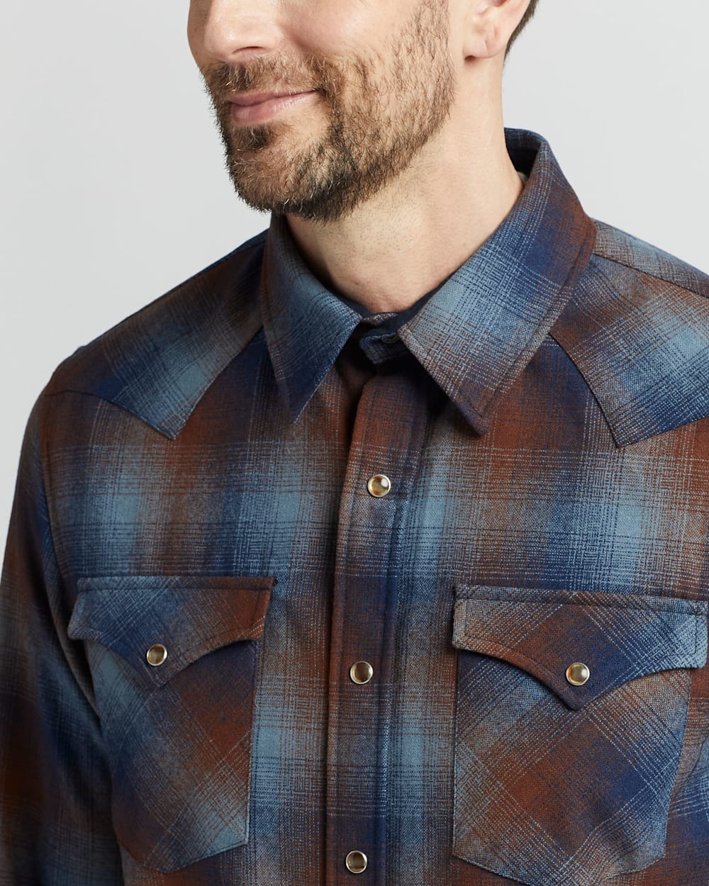 ALTERNATE VIEW OF MEN'S PLAID SNAP-FRONT WESTERN CANYON SHIRT IN BLUE/BROWN OMBRE image number 4