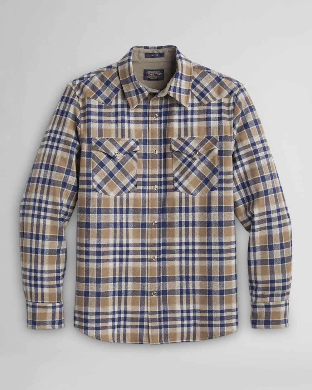 MEN'S PLAID SNAP-FRONT WESTERN CANYON SHIRT IN NAVY/TAN MIX PLAID image number 1