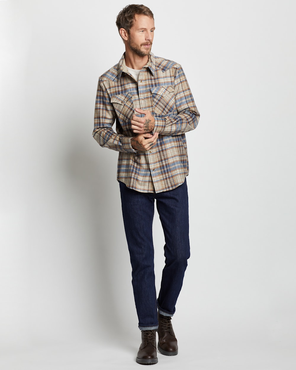 MEN'S PLAID SNAP-FRONT WESTERN CANYON SHIRT IN BROWN/BLUE GOLD MULTI image number 1