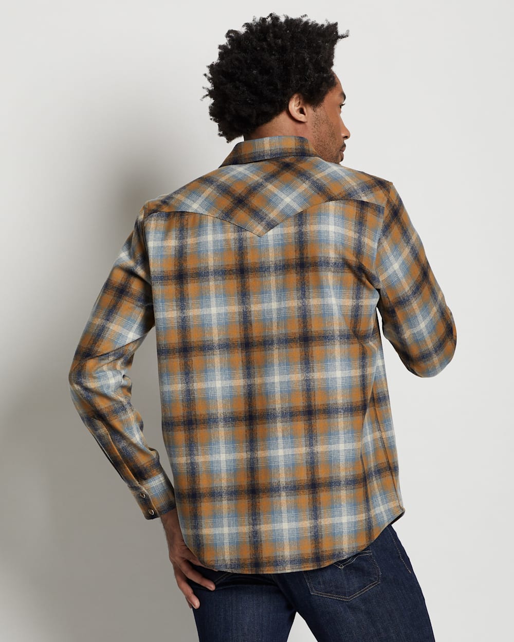 ALTERNATE VIEW OF MEN'S PLAID SNAP-FRONT WESTERN CANYON SHIRT IN BLUE/COPPER OMBRE image number 2