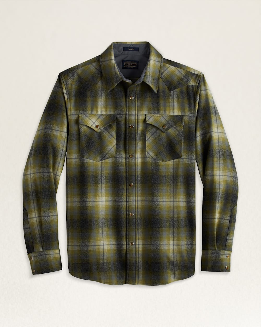 MEN'S PLAID SNAP-FRONT WESTERN CANYON SHIRT IN GREEN/GREY MIX OMBRE image number 1