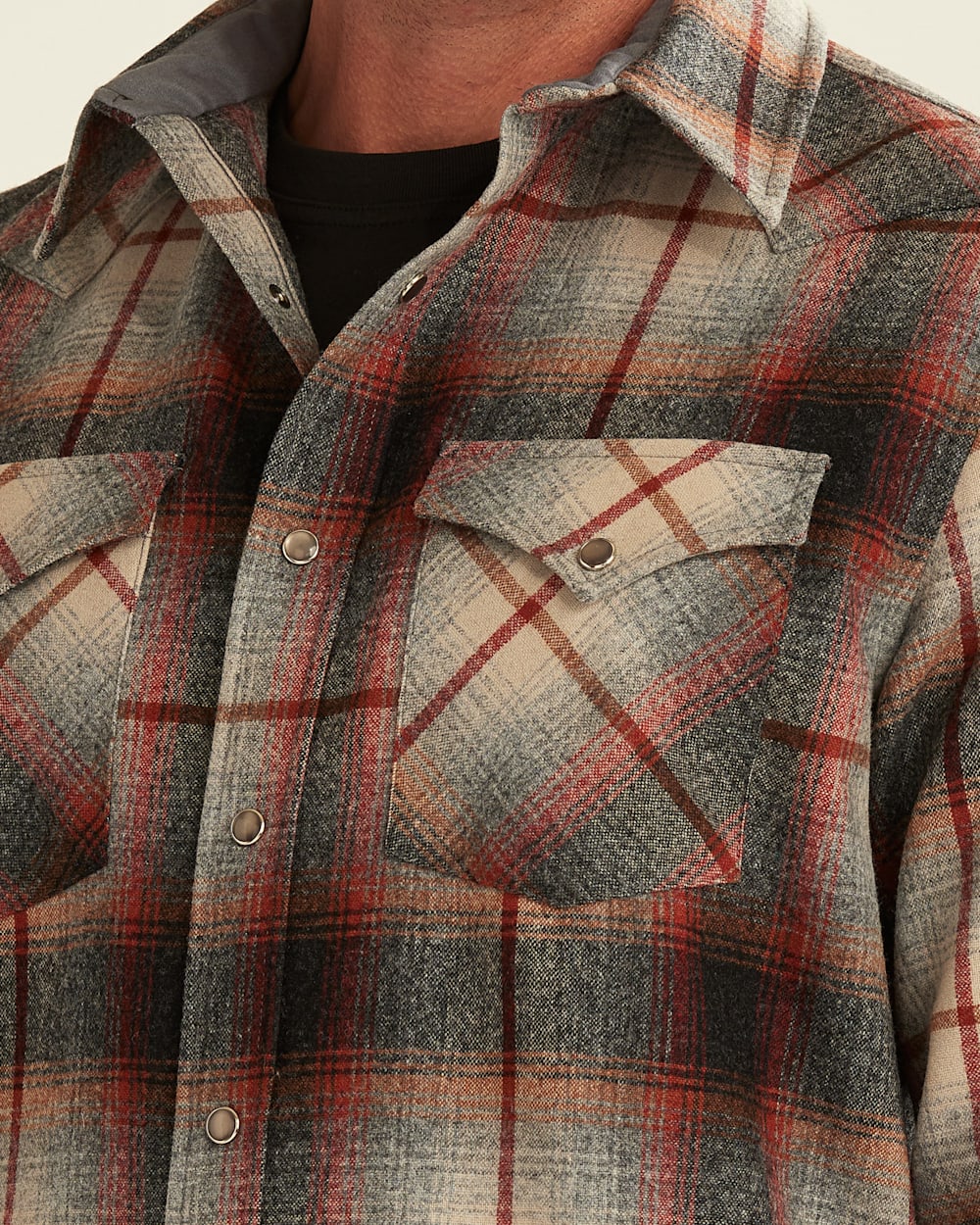 ALTERNATE VIEW OF MEN'S PLAID SNAP-FRONT WESTERN CANYON SHIRT IN COPPER/GREY OMBRE image number 4