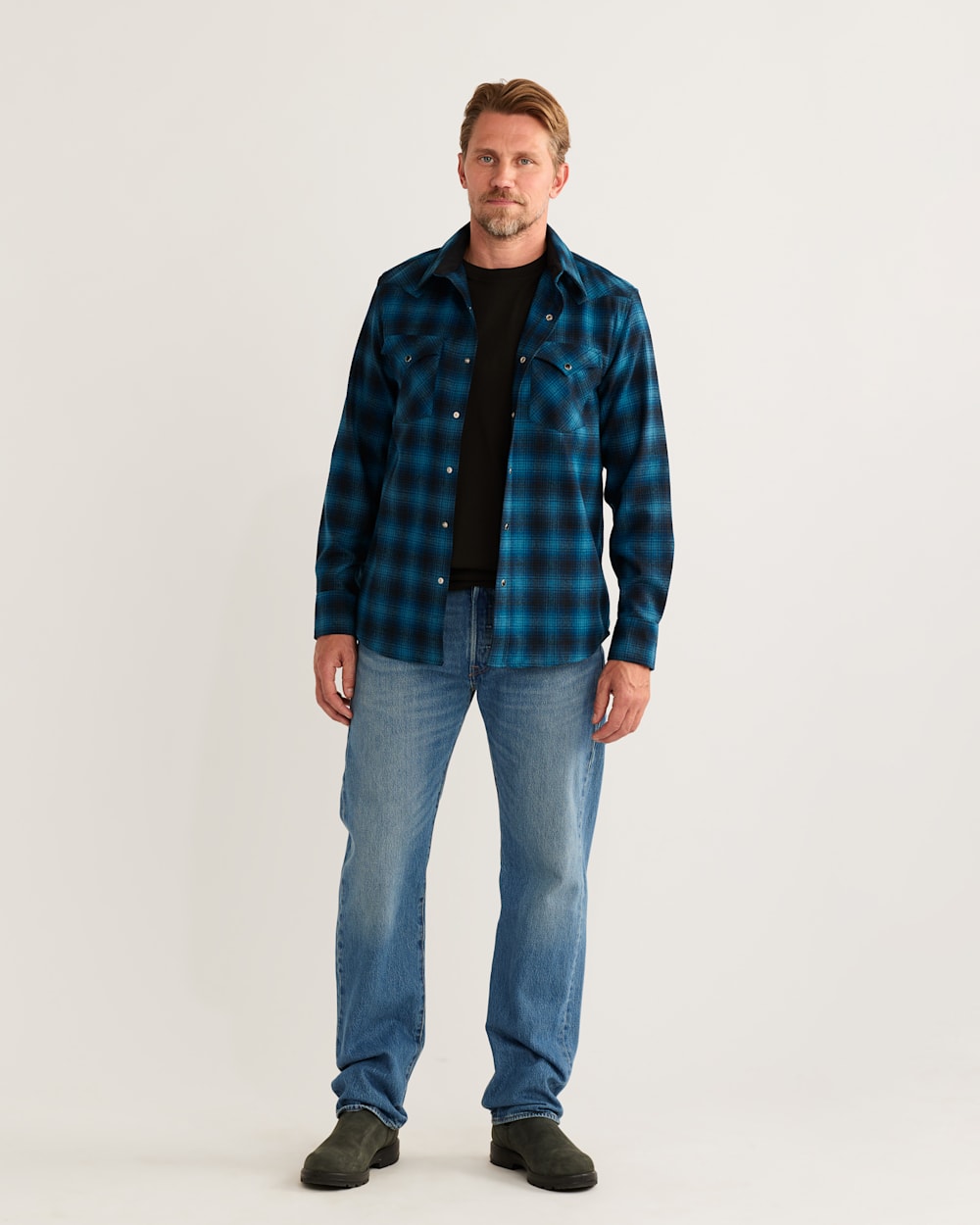 MEN'S PLAID SNAP-FRONT WESTERN CANYON SHIRT IN BLUE OMBRE image number 1