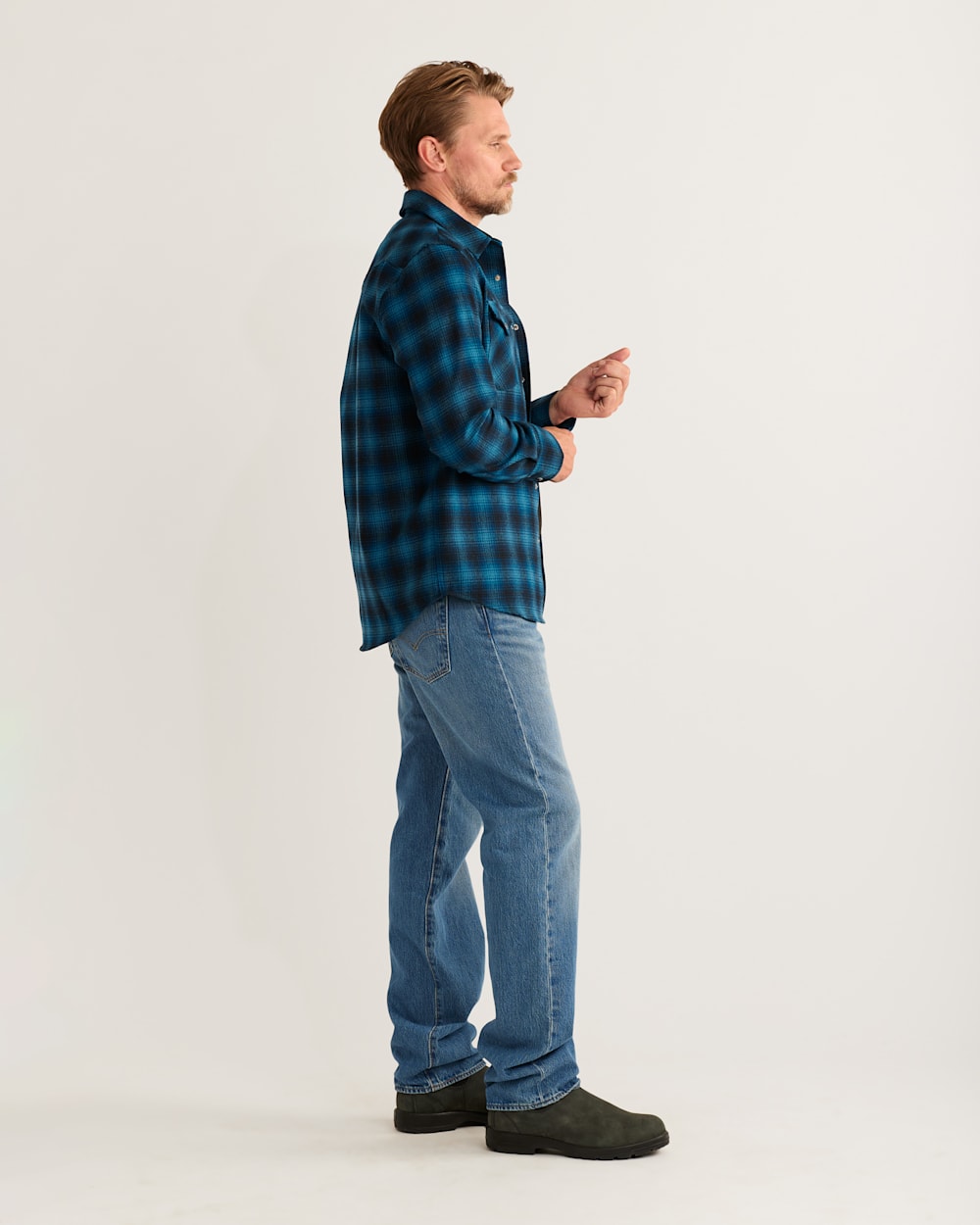 ALTERNATE VIEW OF MEN'S PLAID SNAP-FRONT WESTERN CANYON SHIRT IN BLUE OMBRE image number 2
