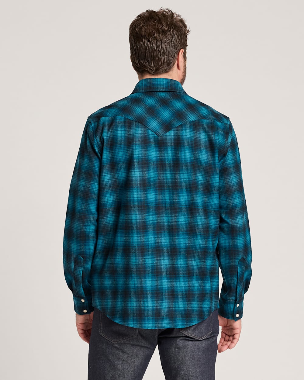 ALTERNATE VIEW OF MEN'S PLAID SNAP-FRONT WESTERN CANYON SHIRT IN BLUE OMBRE image number 2