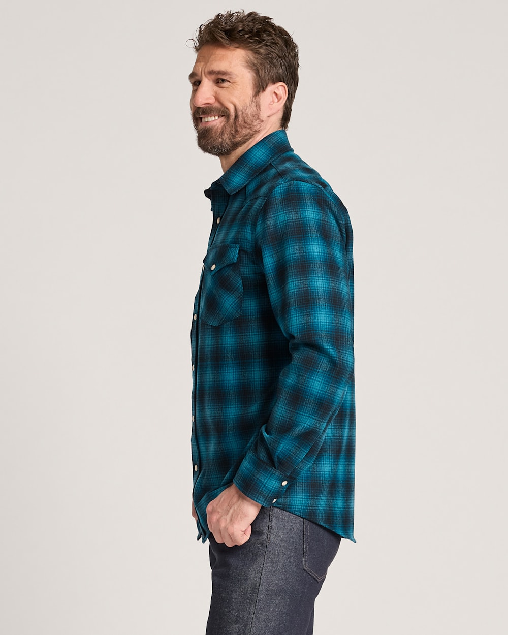 ALTERNATE VIEW OF MEN'S PLAID SNAP-FRONT WESTERN CANYON SHIRT IN BLUE OMBRE image number 3
