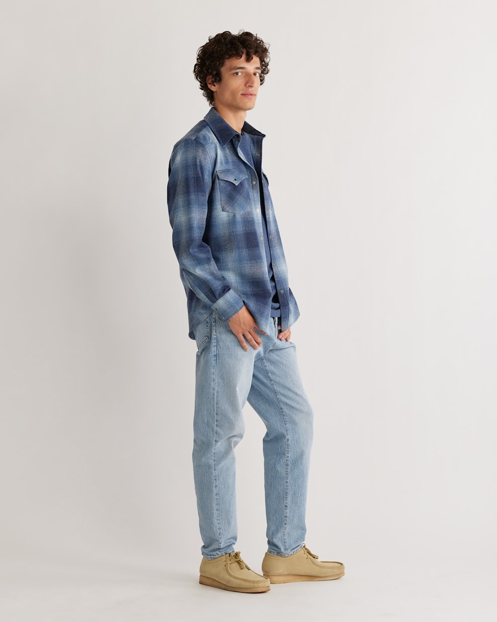 ALTERNATE VIEW OF MEN'S PLAID SNAP-FRONT WESTERN CANYON SHIRT IN NAVY MIX OMBRE image number 2