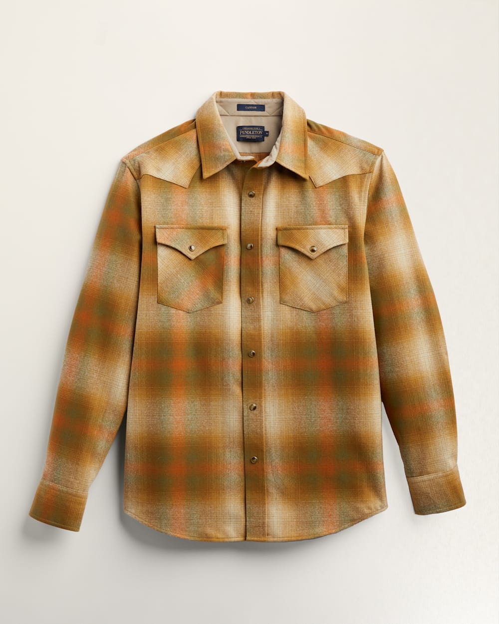 MEN'S PLAID SNAP-FRONT WESTERN CANYON SHIRT IN TAN/GREEN OMBRE image number 1