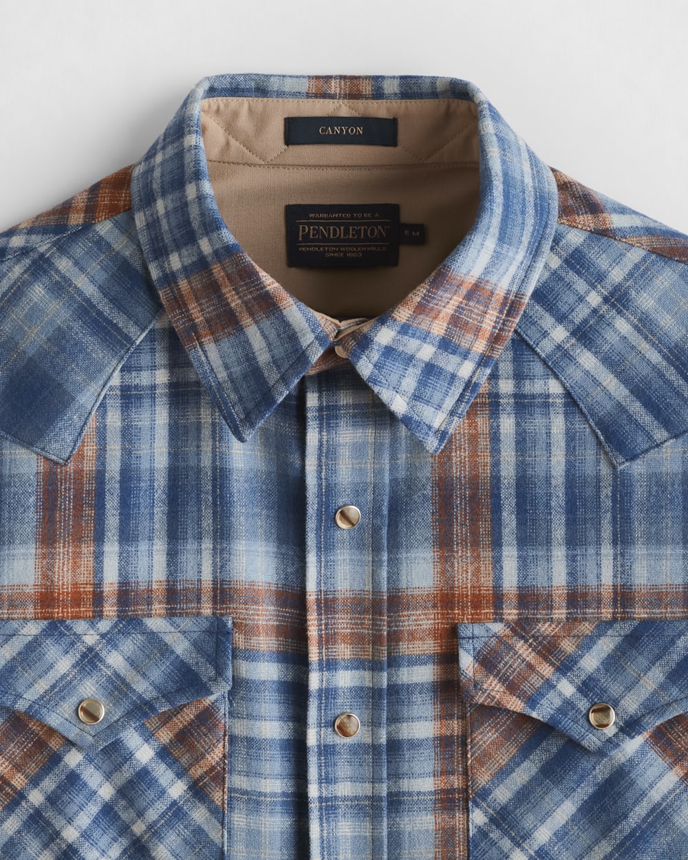 ALTERNATE VIEW OF MEN'S PLAID SNAP-FRONT WESTERN CANYON SHIRT IN BLUE/TAN OMBRE image number 2