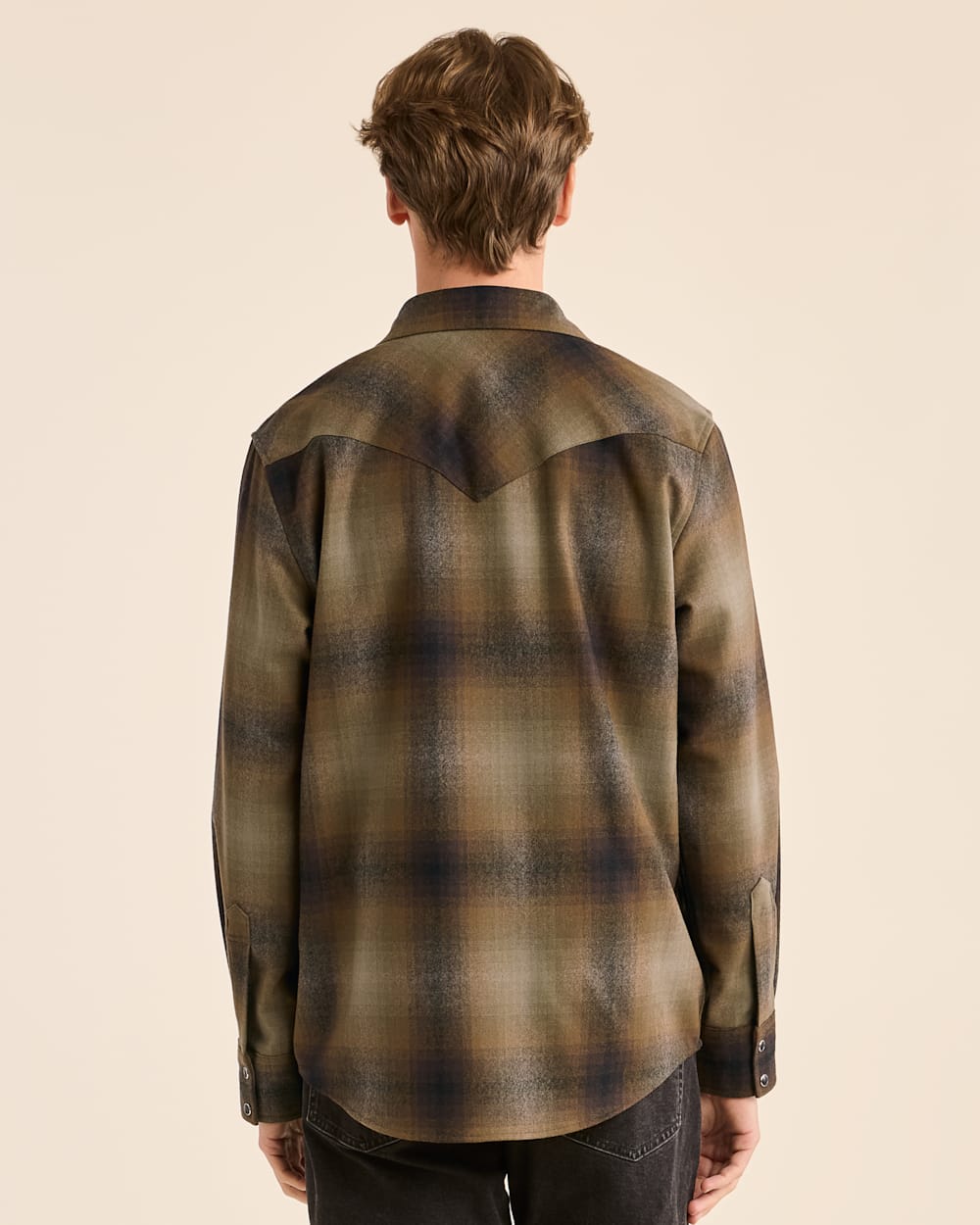 ALTERNATE VIEW OF MEN'S PLAID SNAP-FRONT WESTERN CANYON SHIRT IN OLIVE/BROWN OMBRE image number 3