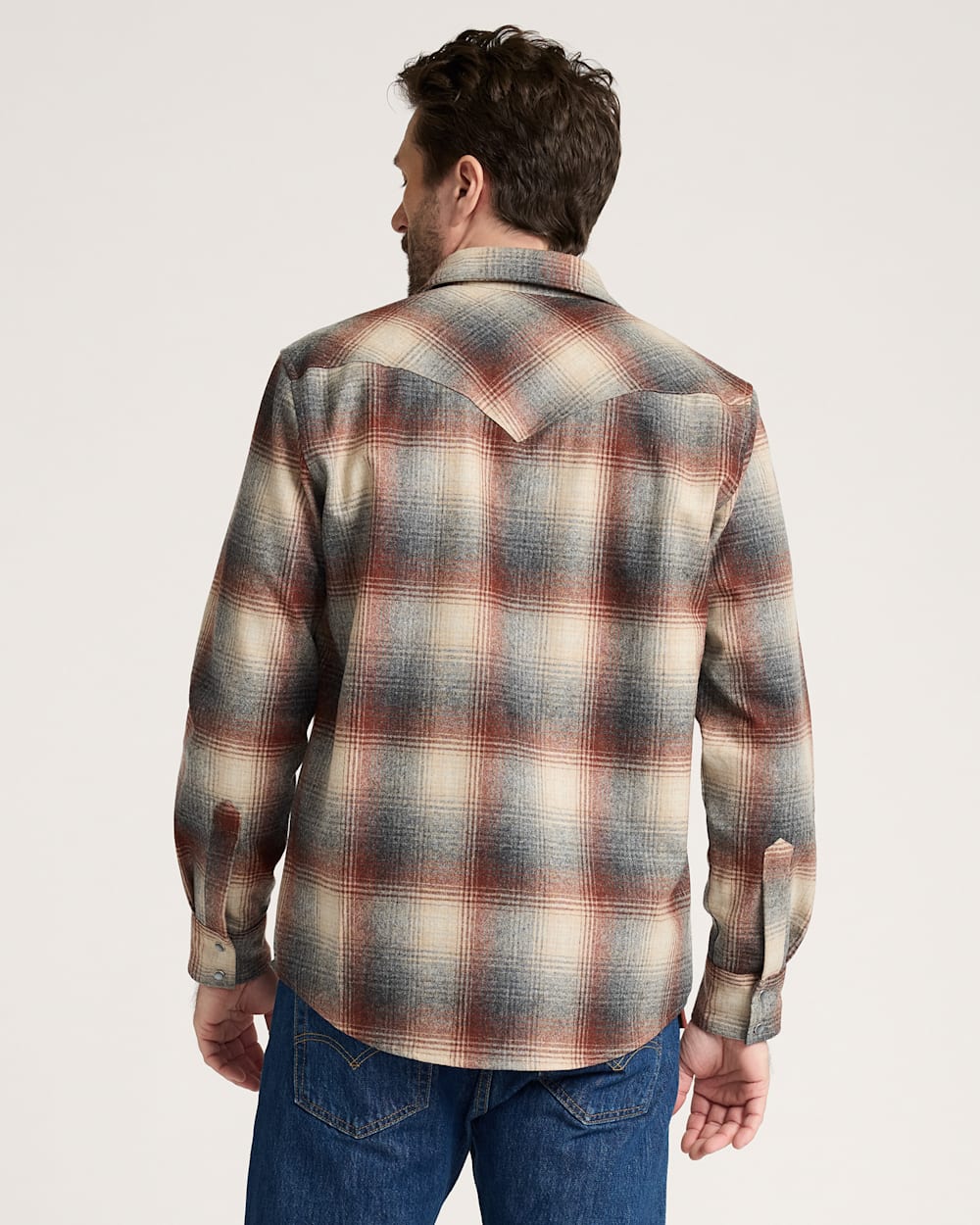 ALTERNATE VIEW OF MEN'S PLAID SNAP-FRONT WESTERN CANYON SHIRT IN RED/GREY MIX OMBRE image number 2