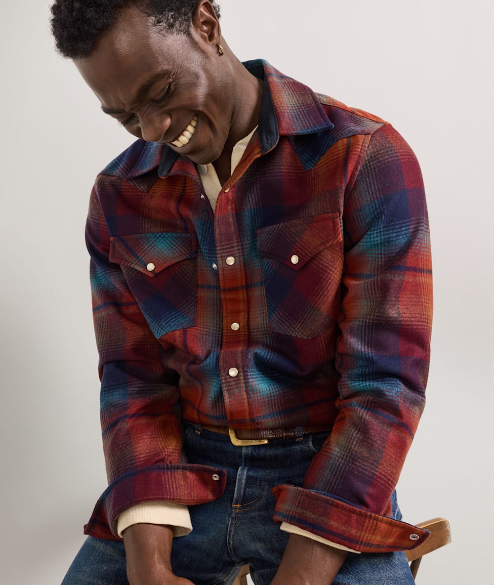 MEN'S PLAID SNAP-FRONT WESTERN CANYON SHIRT IN MAROON/TEAL image number 1