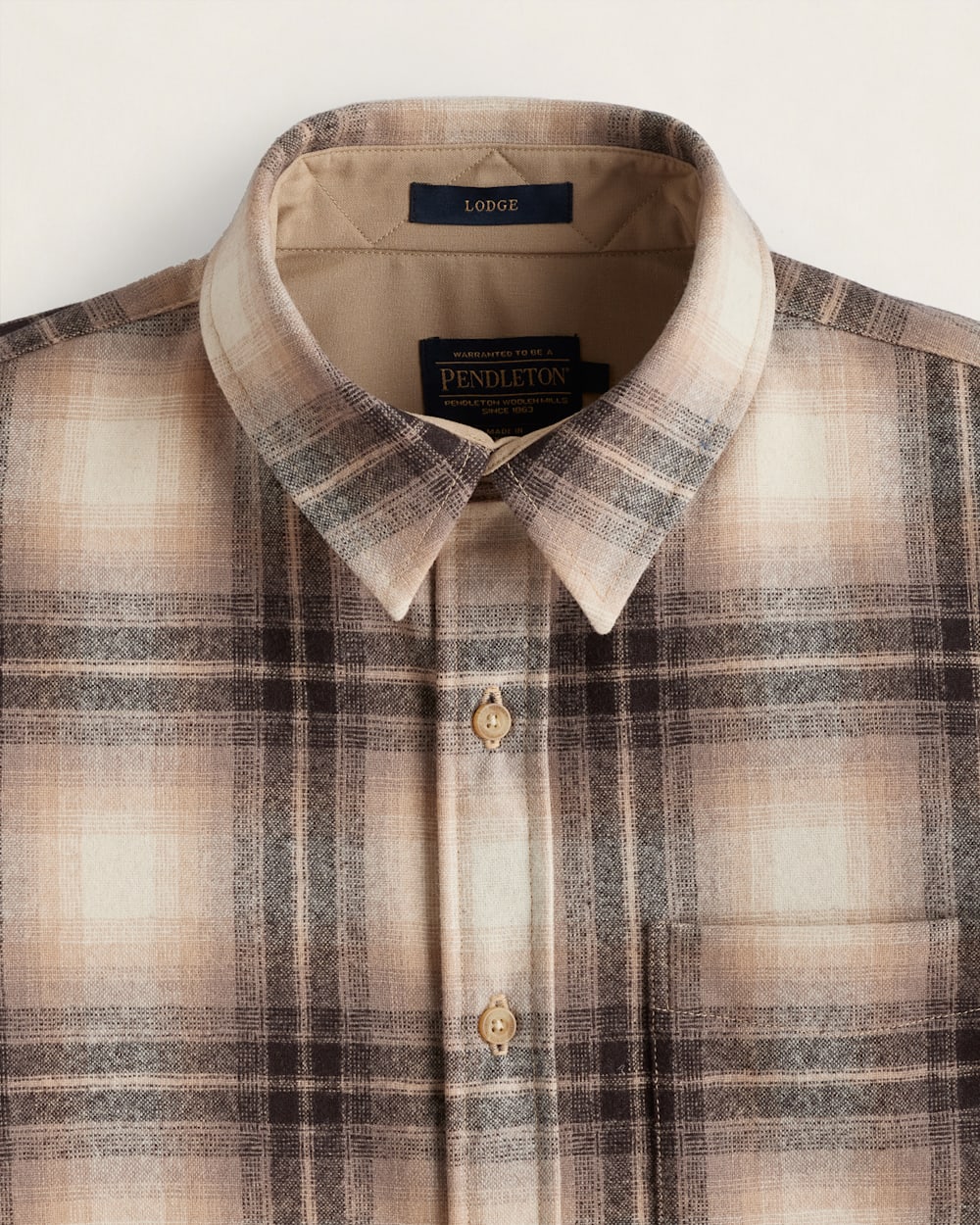 ALTERNATE VIEW OF MEN'S PLAID LODGE SHIRT IN TAN/IVORY OMBRE image number 5