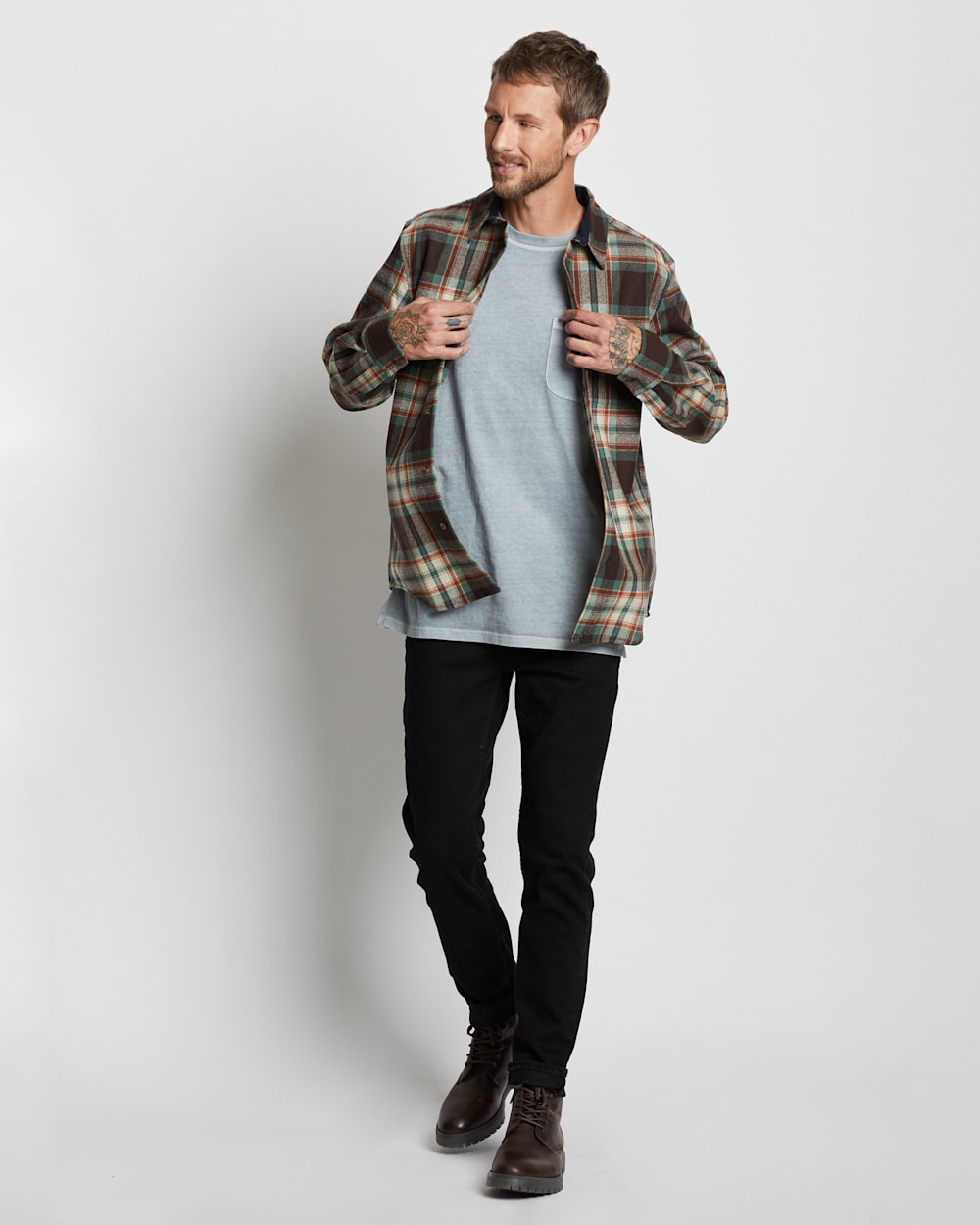 MEN'S PLAID LODGE SHIRT IN BROWN/AQUA BLOCK PLAID image number 1