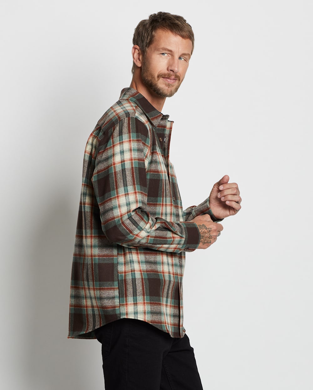 ALTERNATE VIEW OF MEN'S PLAID LODGE SHIRT IN BROWN/AQUA BLOCK PLAID image number 3