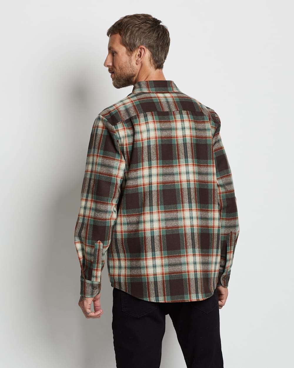 ALTERNATE VIEW OF MEN'S PLAID LODGE SHIRT IN BROWN/AQUA BLOCK PLAID image number 4
