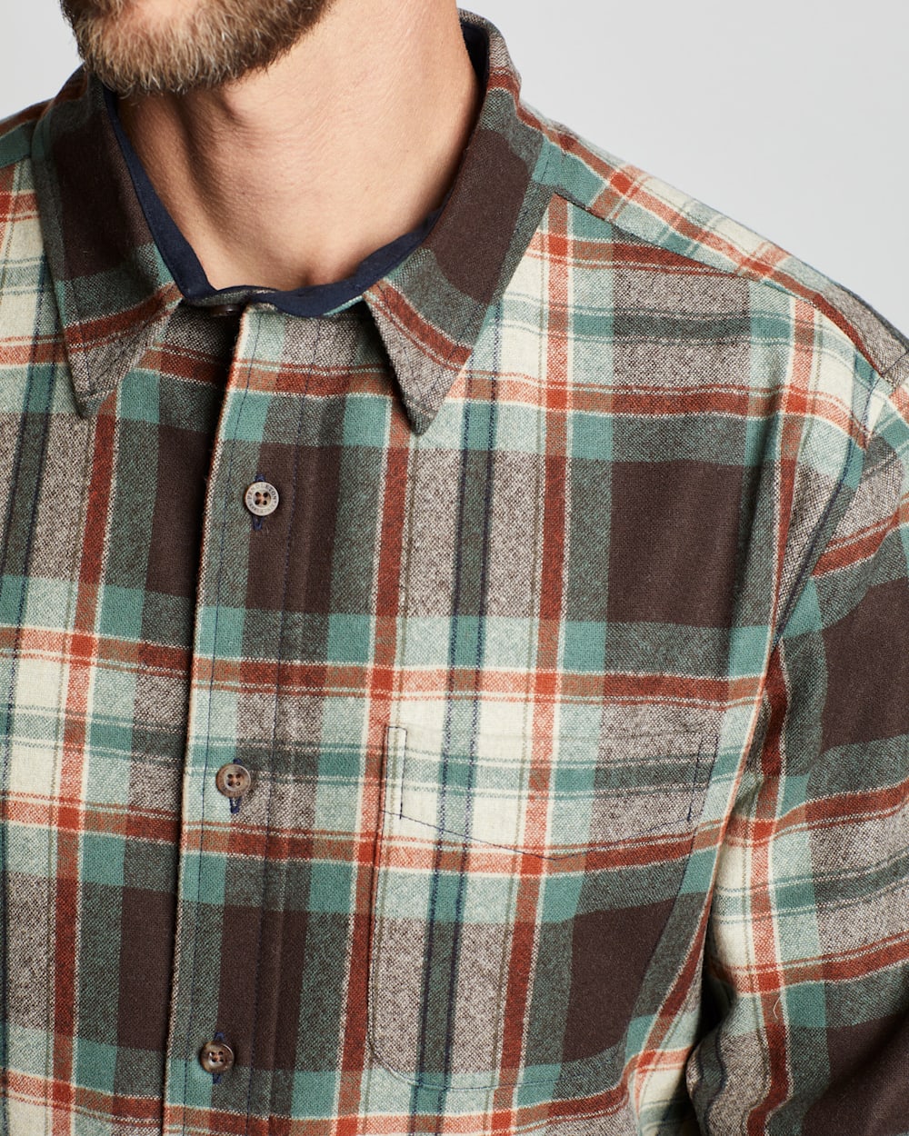 ALTERNATE VIEW OF MEN'S PLAID LODGE SHIRT IN BROWN/AQUA BLOCK PLAID image number 5