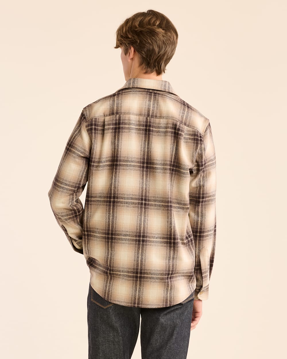 ALTERNATE VIEW OF MEN'S PLAID LODGE SHIRT IN TAN/IVORY OMBRE image number 3