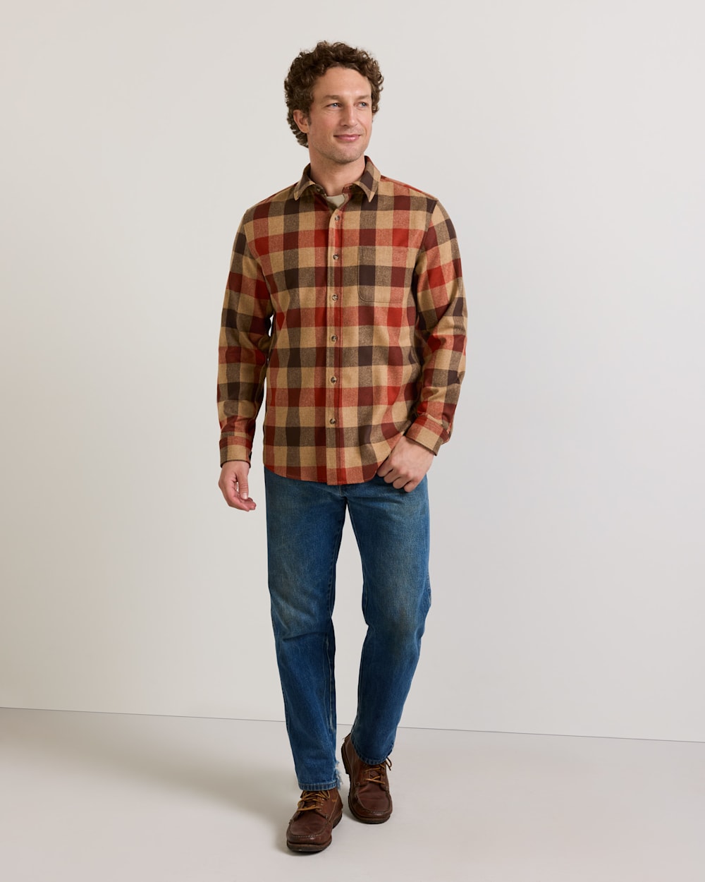 ALTERNATE VIEW OF MEN'S PLAID LODGE SHIRT IN RED MULTI CHECK image number 2