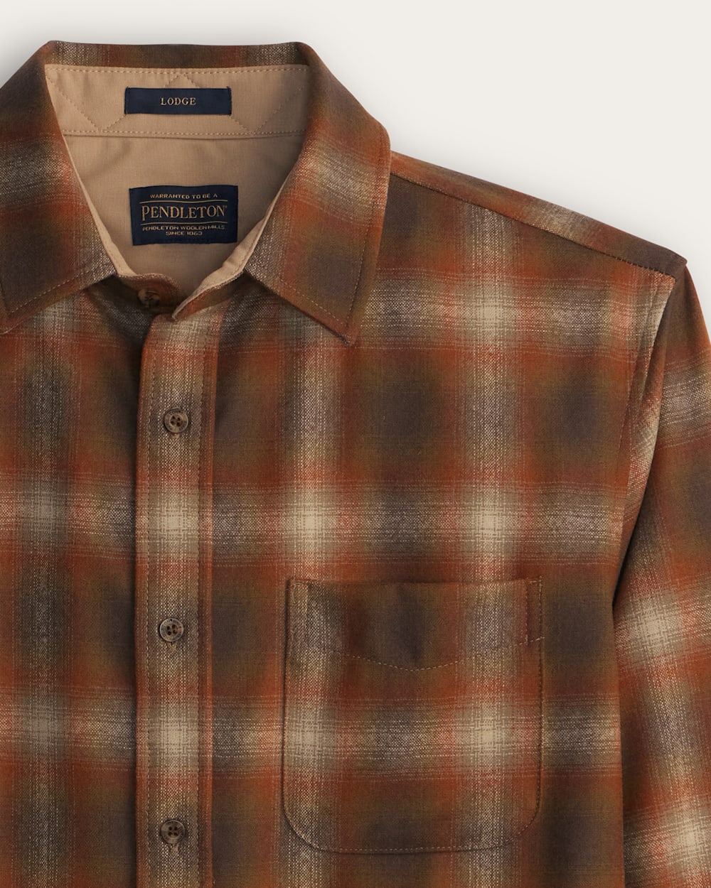 ALTERNATE VIEW OF MEN'S PLAID LODGE SHIRT IN RUST/BROWN OMBRE image number 2