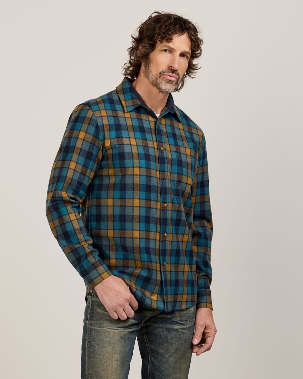 MEN'S PLAID LODGE SHIRT IN TEAL/BLUE PLAID image number 1