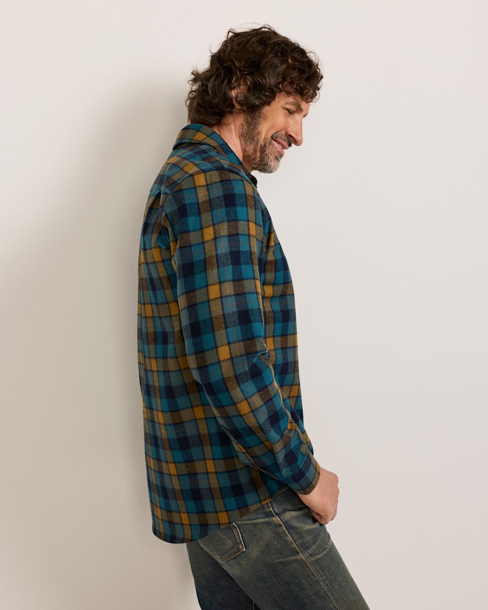 ALTERNATE VIEW OF MEN'S PLAID LODGE SHIRT IN TEAL/BLUE PLAID image number 3