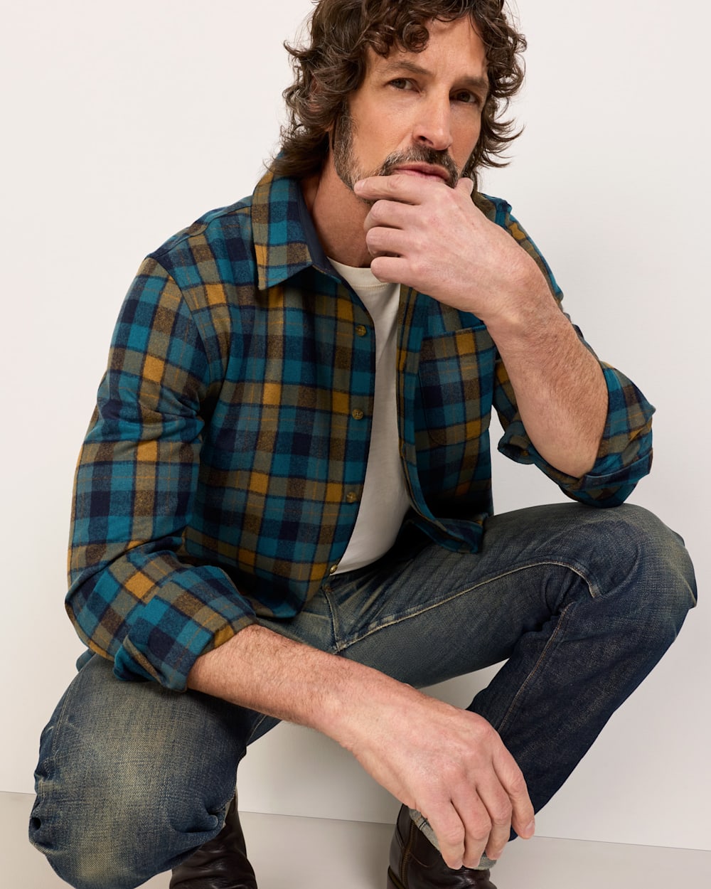 ALTERNATE VIEW OF MEN'S PLAID LODGE SHIRT IN TEAL/BLUE PLAID image number 6