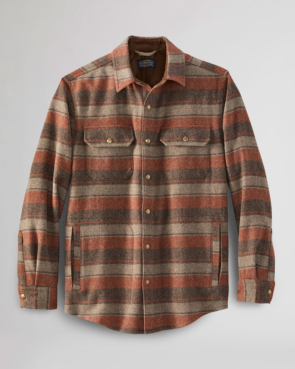 MEN'S STRIPE LAMBSWOOL TWILL SNAP-FRONT SHIRT IN TAUPE MIX/BRICK STRIPE image number 1